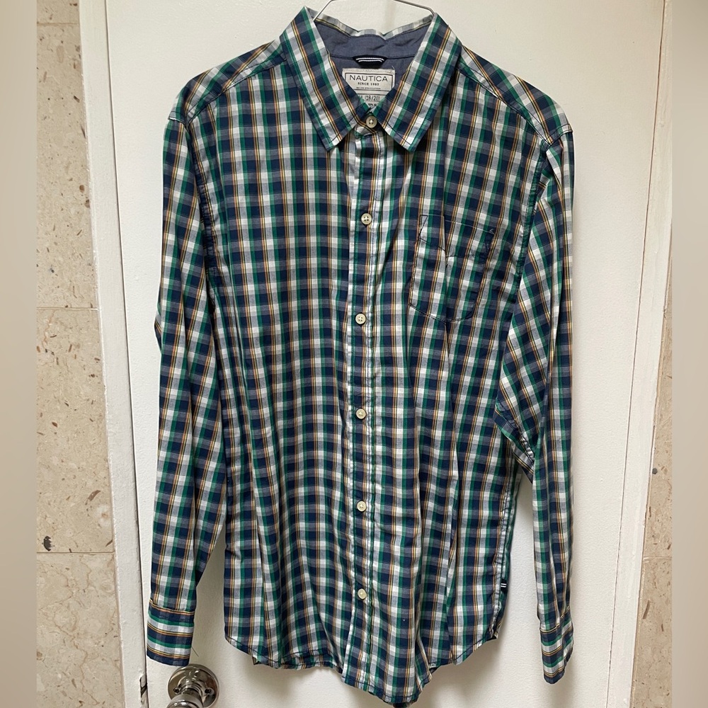 B00 Nautica Blue and Green Checkered Shirt
